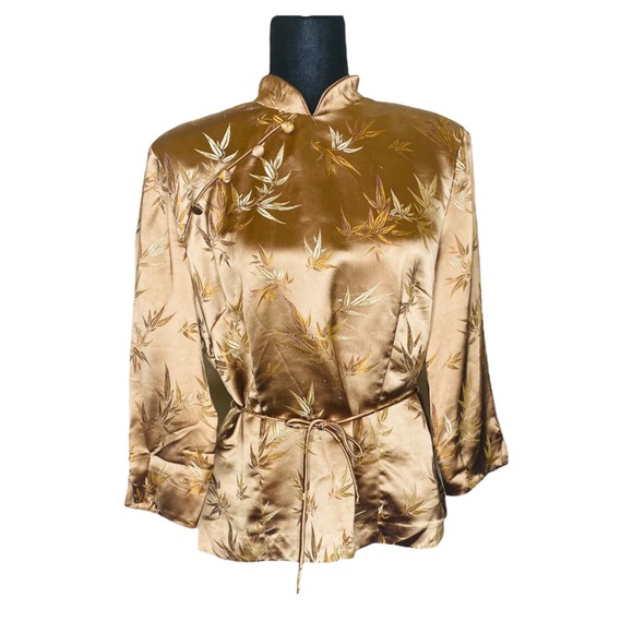 Jessica Howard Vintage 90s Robe Kimono Satin Top Jacket Faux Wrap Gold Sz Large - Picture 10 of 10